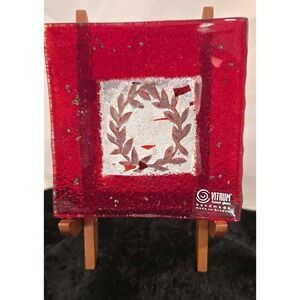 VITRUM fused glass Red DISH Handmade in Greece‎ BEAUTIFUL 5 X 5 INCHES